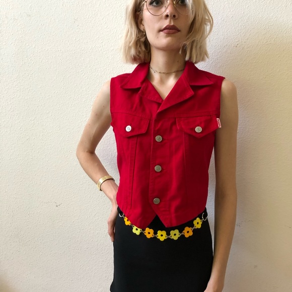 Women’s/Juniors red canvas cropped vest - Picture 5 of 6